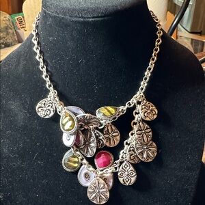 Chic Silver Necklace with Gold and Pink Accents